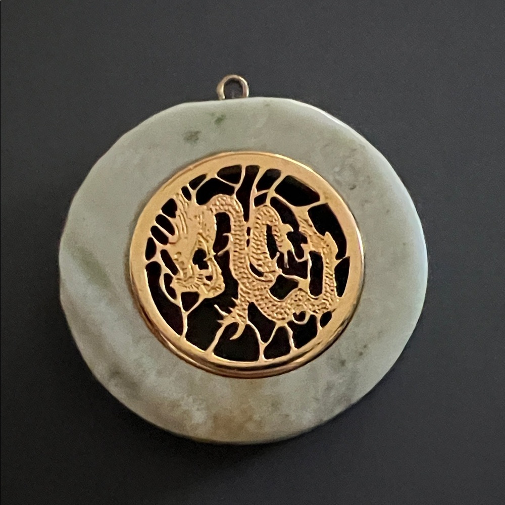 Gold Dragon Pendant on Jade Circle